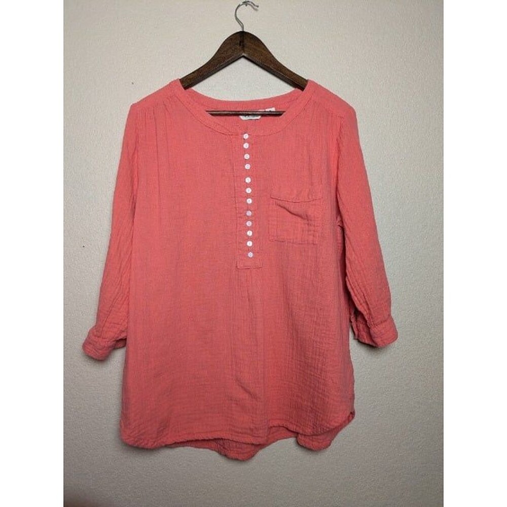 Caffe Marrakesh Coral Pink Button Front Gauze Tunic Top Size XL Beachy Boho